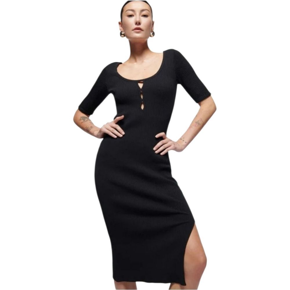 NATION LTD  Los Angeles Haidee‎ Ribbed Black Midi Dress Size XS